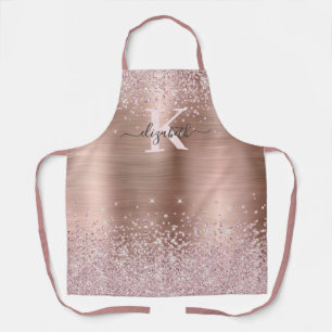 シックバラ金ゴールドダイヤモンドグリッターモノグラムの エプロン