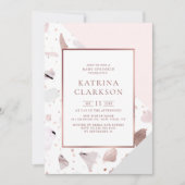 シックバラ金ゴールドテラゾパターンガールベビー散水 招待状 (正面)