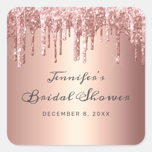 シックバラ金ゴールドドリッピンググリッターブライダルシャワー スクエアシール (正面)