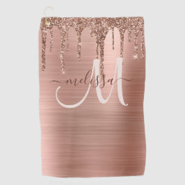 シックバラ金ゴールドドリッピンググリッター金属モノグラム ゴルフタオル