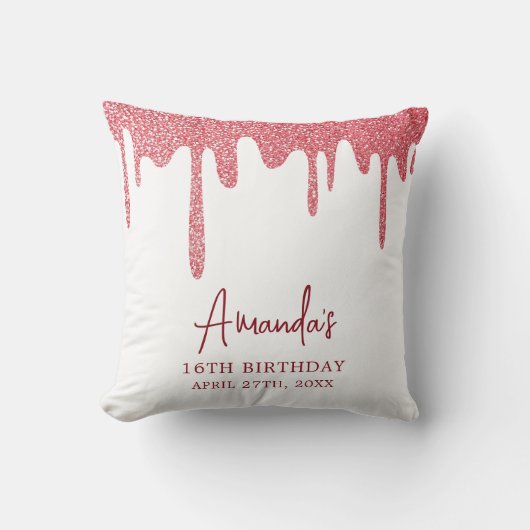 シックバラ金ゴールドドリップグリッタースウィート16誕生日 クッション (正面)