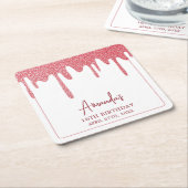 シックバラ金ゴールドドリップグリッタースウィート16誕生日 スクエアペーパーコースター (アングル)