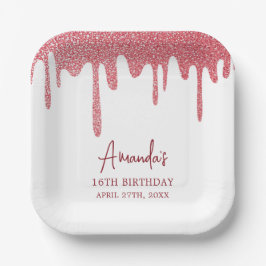 シックバラ金ゴールドドリップグリッタースウィート16誕生日 ペーパープレート
