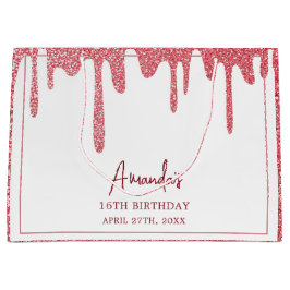 シックバラ金ゴールドドリップグリッタースウィート16誕生日 ラージペーパーバッグ