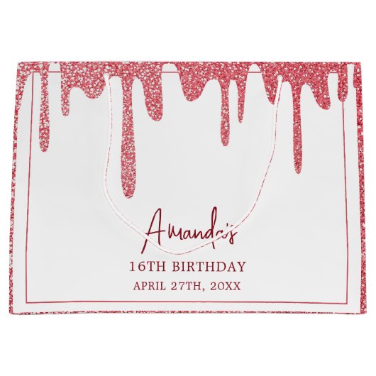 シックバラ金ゴールドドリップグリッタースウィート16誕生日 ラージペーパーバッグ (正面)