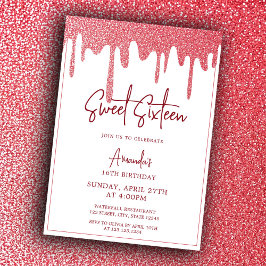 シックバラ金ゴールドドリップグリッタースウィート16誕生日 招待状