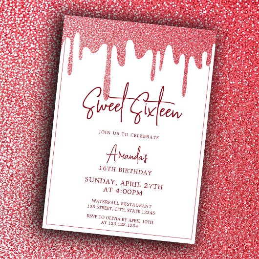 シックバラ金ゴールドドリップグリッタースウィート16誕生日 招待状