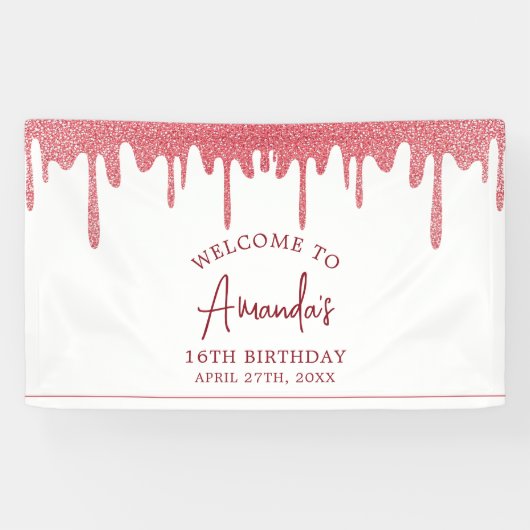 シックバラ金ゴールドドリップグリッタースウィート16誕生日 横断幕 (横)