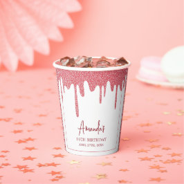 シックバラ金ゴールドドリップグリッタースウィート16誕生日 紙コップ