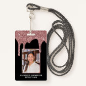 シックバラ金ゴールドドリップグリッターフォトバッジ バッジ (正面ランヤード)