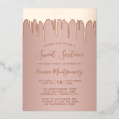 シックバラ金ゴールドドリップススウィート16バースデーパーティー 箔招待状 (正面)