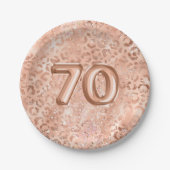 シックバラ金ゴールドヒョウ印刷70誕生日 ペーパープレート (正面)