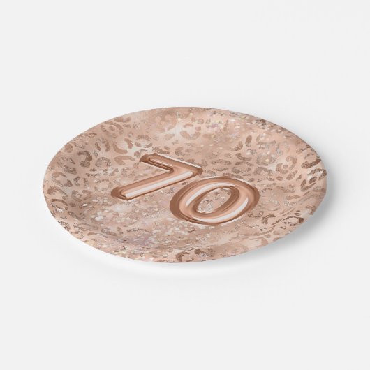 シックバラ金ゴールドヒョウ印刷70誕生日 ペーパープレート (アングル)