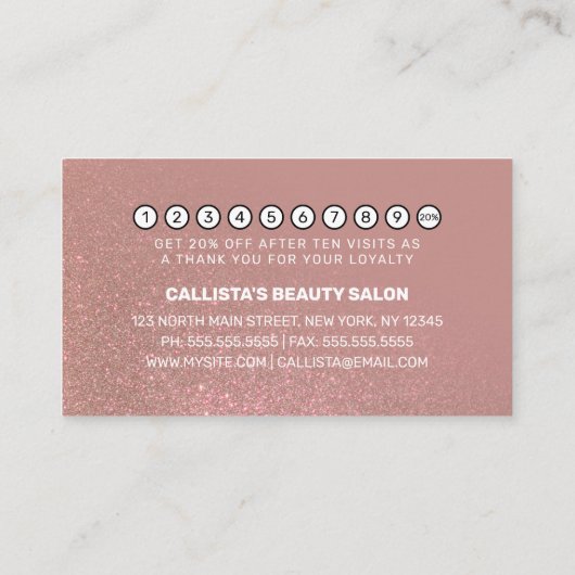 シックバラ金ゴールドピンクグリッターグラデーションタイポグラフィ ロイヤリティカード (裏面)