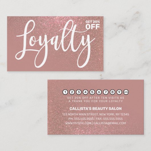 シックバラ金ゴールドピンクグリッターグラデーションタイポグラフィ ロイヤリティカード (正面/裏面)