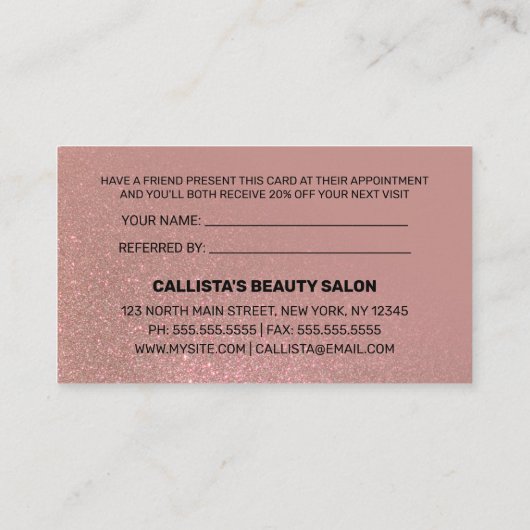 シックバラ金ゴールドピンクグリッターグラデーションタイポグラフィ 紹介カード (裏面)