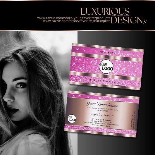 シックバラ金ゴールドピンクグリッタースパークルスター追加ロゴ 名刺