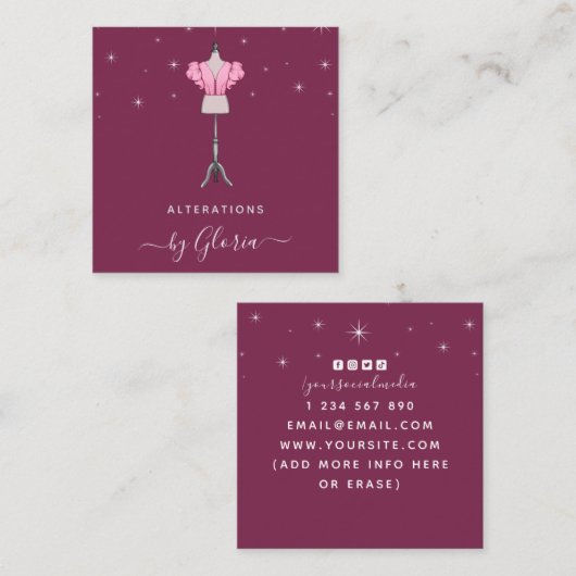 シックバラ金ゴールドファッションピンクマネキンテーラーガーリー スクエア名刺 (正面/裏面)