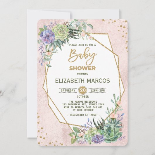 シックバラ金ゴールドフィエスタベビーシャワー招待状幾何学的 招待状 (正面)