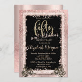 シックバラ金ゴールドフレームグリッター50thバースデーパーティー 招待状 (正面/裏面)