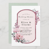 シックバラ金ゴールドフローラウェディングシャワー招待状 (正面/裏面)