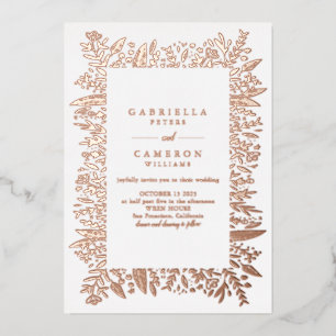 シックバラ金ゴールドフローララインアートスケッチ結婚ズ 箔招待状