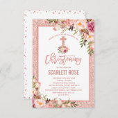 シックバラ金ゴールドフローラ《キリスト教》洗礼式や命名式ベビーガール 招待状 (正面/裏面)