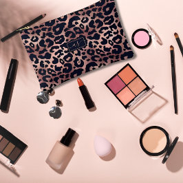 シックバラ金ゴールドブラックレオパードモノグラムのプリント アクセサリーポーチ