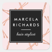 シックバラ金ゴールドボビーピン美容師サロンピンク スクエアシール (正面)