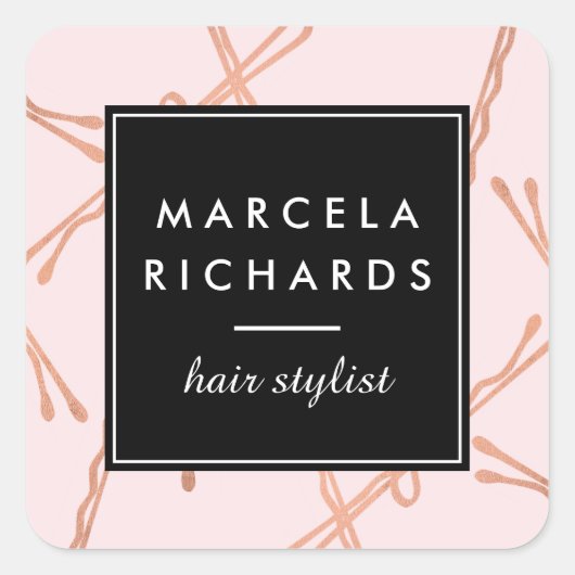 シックバラ金ゴールドボビーピン美容師サロンピンク スクエアシール (正面)