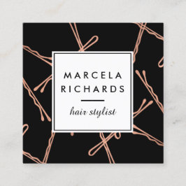 シックバラ金ゴールドボビーピン美容師サロンブラック スクエア名刺