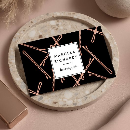 シックバラ金ゴールドボビーピン美容師サロンブラック 名刺