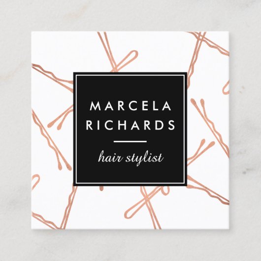 シックバラ金ゴールドボビーピン美容師サロン スクエア名刺 (正面)