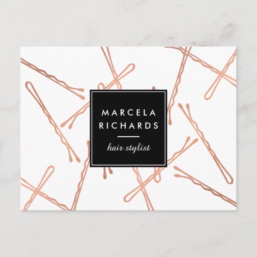 シックバラ金ゴールドボビーピン美容師サロン ポストカード (正面)