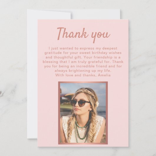 シックバラ金ゴールドメタリックフォト誕生日 サンキューカード (正面)