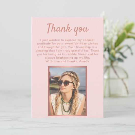 シックバラ金ゴールドメタリックフォト誕生日 サンキューカード (スタンド正面)
