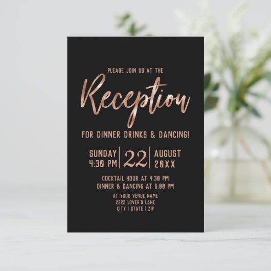 シックバラ金ゴールドモダンタイポグラフィウェディングレセプション 招待状 (スタンド正面)