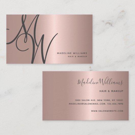 シックバラ金ゴールドモノグラムスクリプトイニシャルスタイリスト 名刺 (正面/裏面)