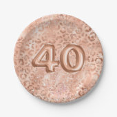 シックバラ金ゴールドレオパード印刷40th誕生日 ペーパープレート (正面)