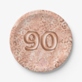 シックバラ金ゴールドレオパードPrint 90誕生日 ペーパープレート (正面)