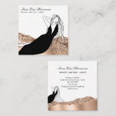 *～*シックバラ金ゴールドロングヘアウーマン美しいファッション スクエア名刺 (正面/裏面)