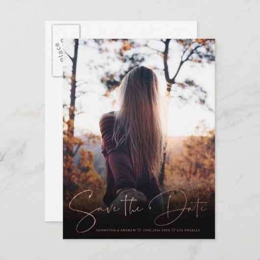 シックバラ金ゴールド保存日付のアップロード 案内ポストカード (正面/裏面)