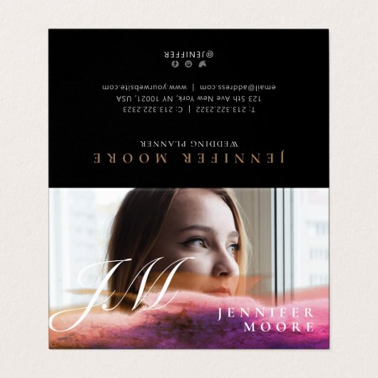 シックバラ金ゴールド写真モノグラムの折り 名刺 (外部フラット)