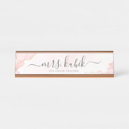 シックバラ金ゴールド大理石カスタマイズ可能な名前プレート デスクネームプレート