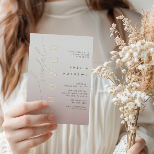 シックバラ金ゴールド書道ブライダルシャワー 箔招待状