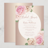 シックバラ金ゴールド水彩フローラブライダルシャワー 招待状 (正面/裏面)