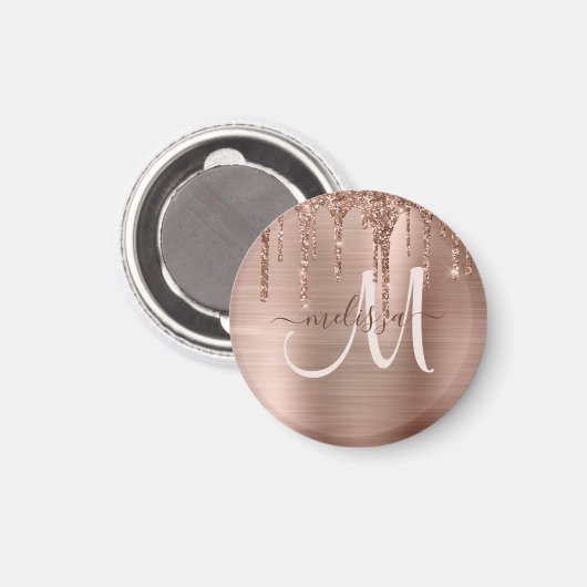 シックバラ金ゴールド滴下グリッターブラシ仕上げ金属ガラス マグネット (正面/裏面)