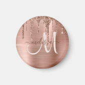 シックバラ金ゴールド滴下グリッターブラシ仕上げ金属ガラス マグネット (正面)