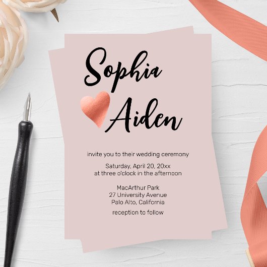 シックバラ金ゴールド結婚ハート 招待状