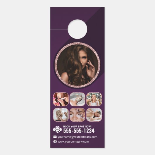 シックバラ金ゴールド美しいスパヘア爪、 ネイルメイクアップサロン ドアノブサイン (正面)